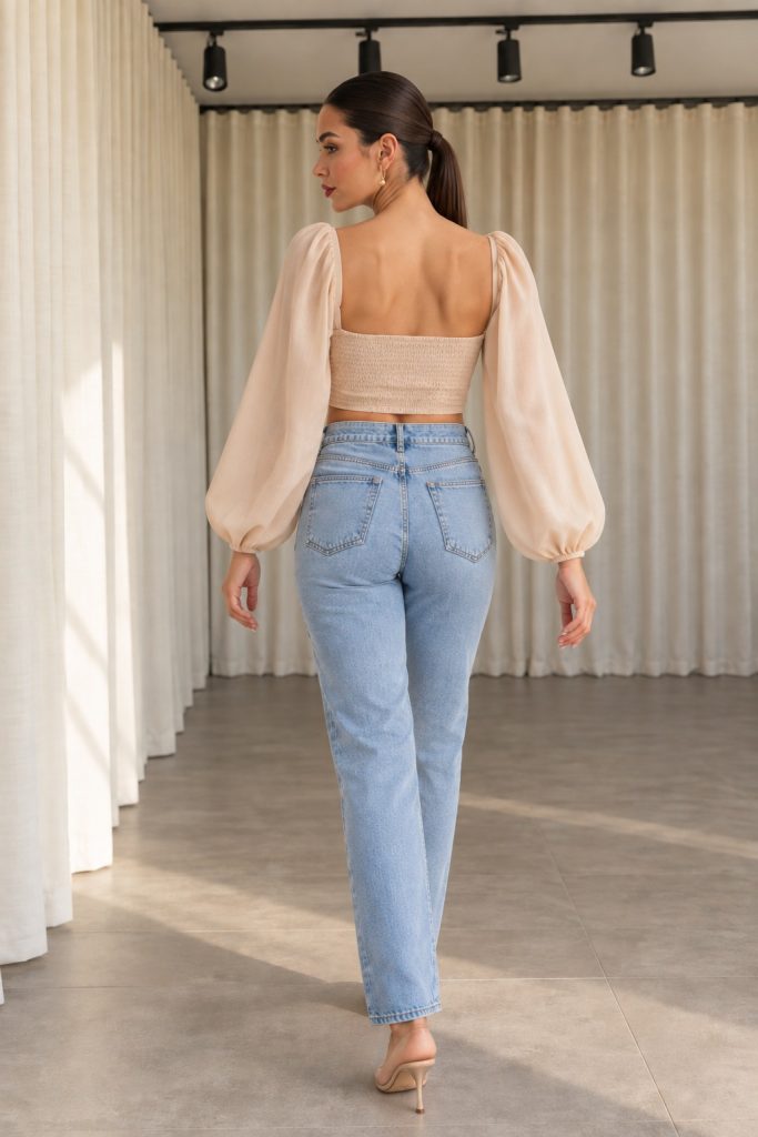 kadın taş rengi gipeli crop top bluz