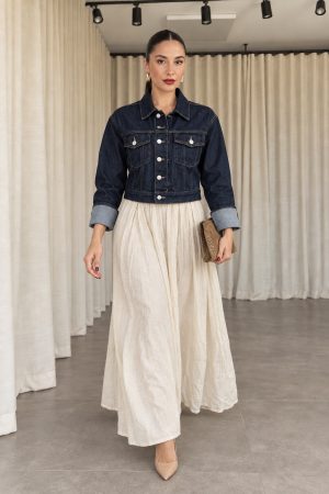 lacivert kollari katlama detayli denim ceket