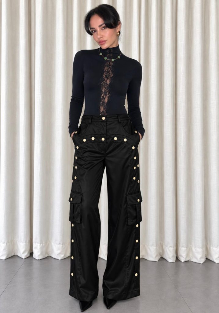 siyah saten gold zimbali pantolon