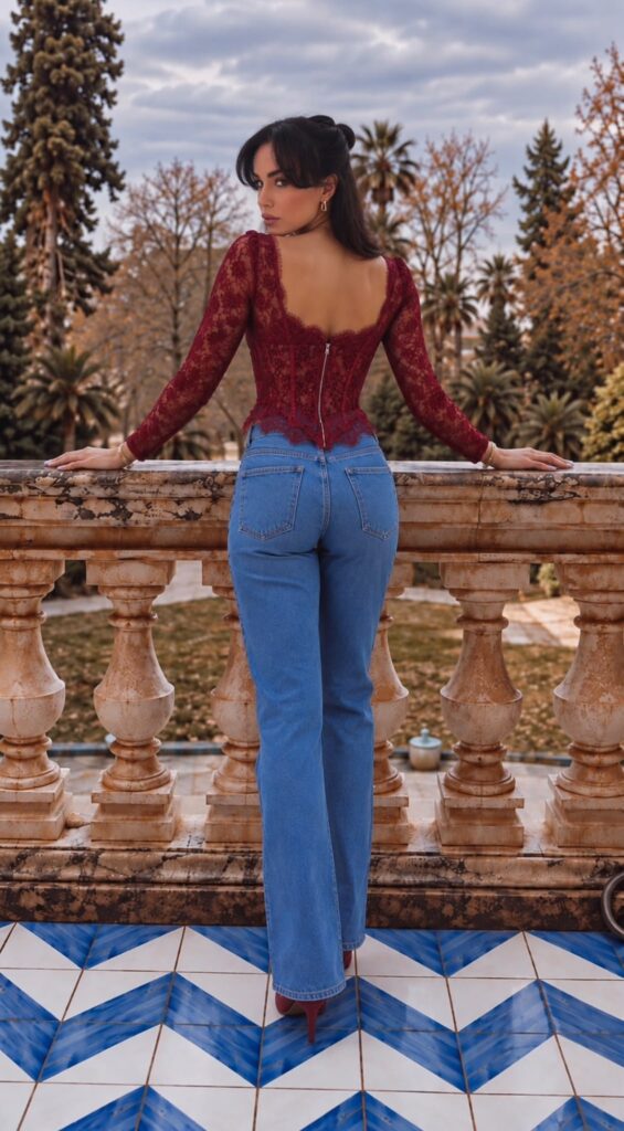 Bordo Dantel Korsaj Bluz