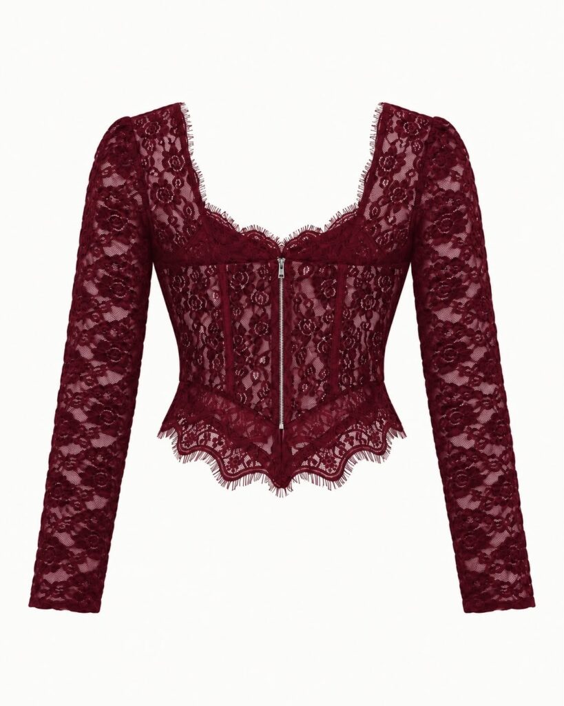 Bordo Dantel Korsaj Bluz